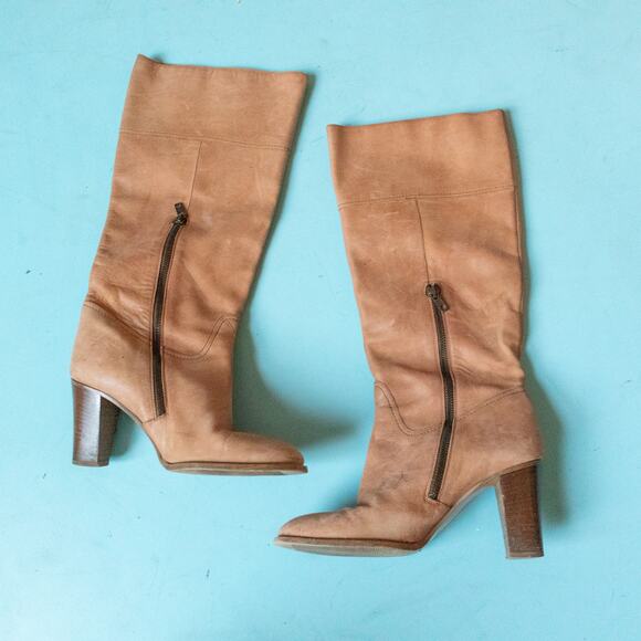 J Crew Genuine Italian Leather Stacked Heel Almond Toe Zipper Boots Size 8 - Picture 2 of 9